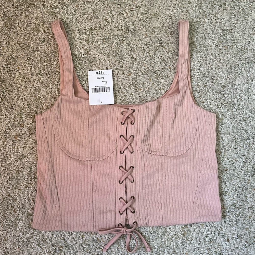 Forever 21 Pink Lace-Up Crop Top